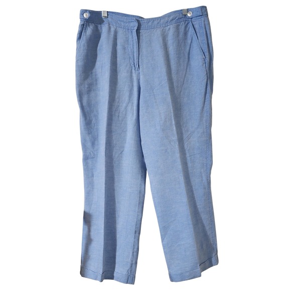 Lands' End Pants - Lands' End Linen Cropped Pants Blue Lightweight Summer Casual Size 14P